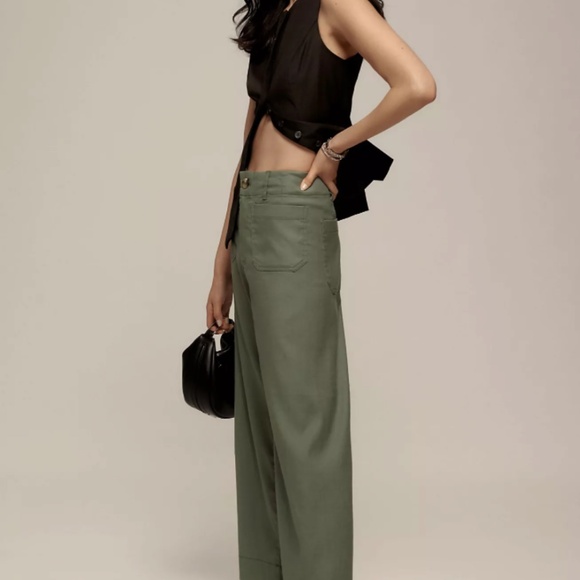 Colette Cropped Wide-Leg Pants by Maeve: Linen Edition (Holly) - Picture 3 of 7